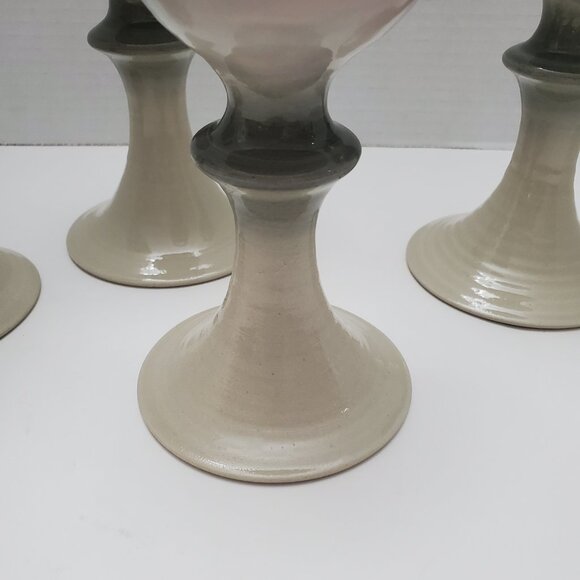 Art, Stoneware, Pottery, Chalice Goblets, Set of 4 ,Wine, Glasses, Artist Signed - Picture 4 of 7